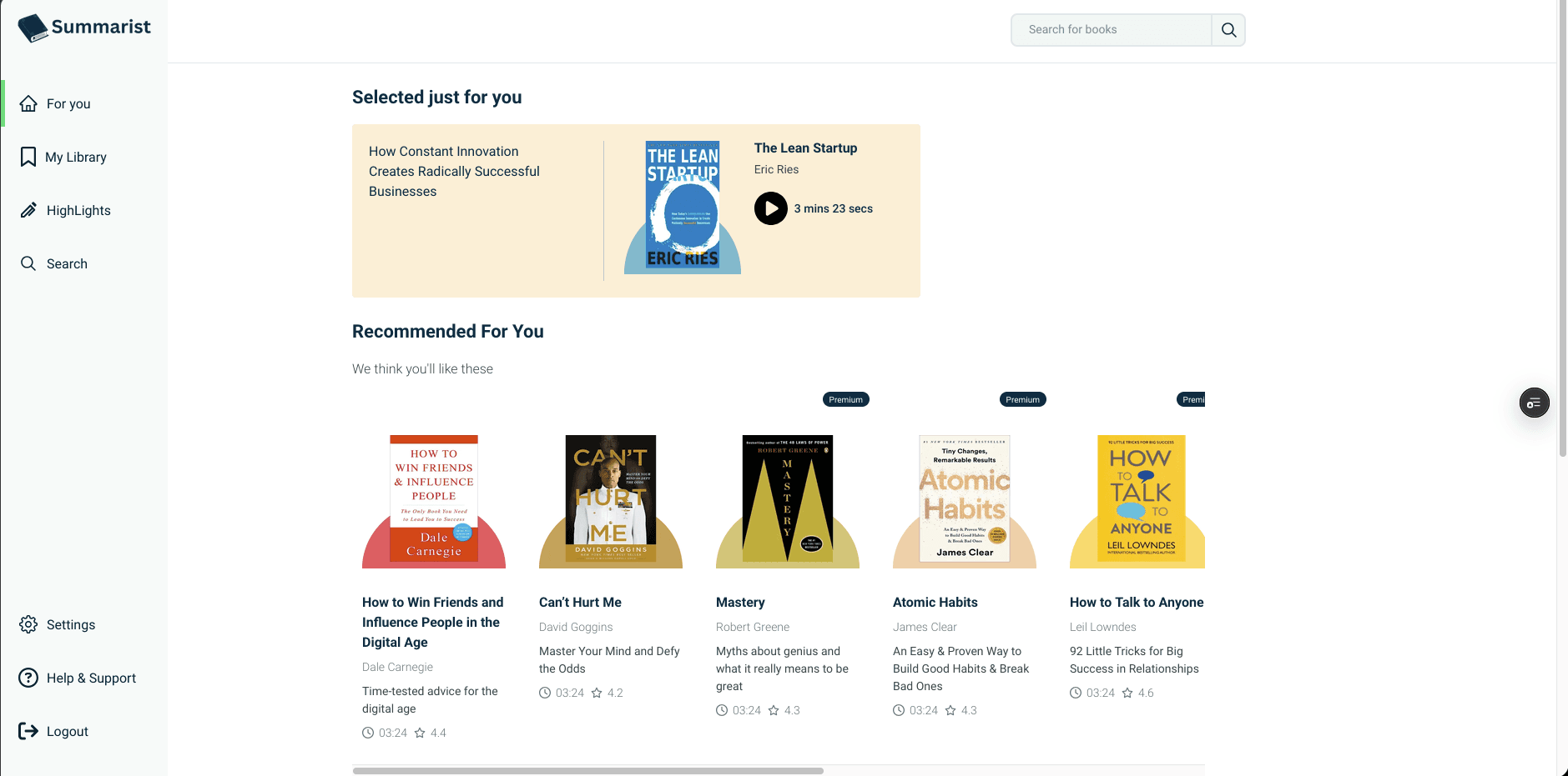Screenshot of Summarist
